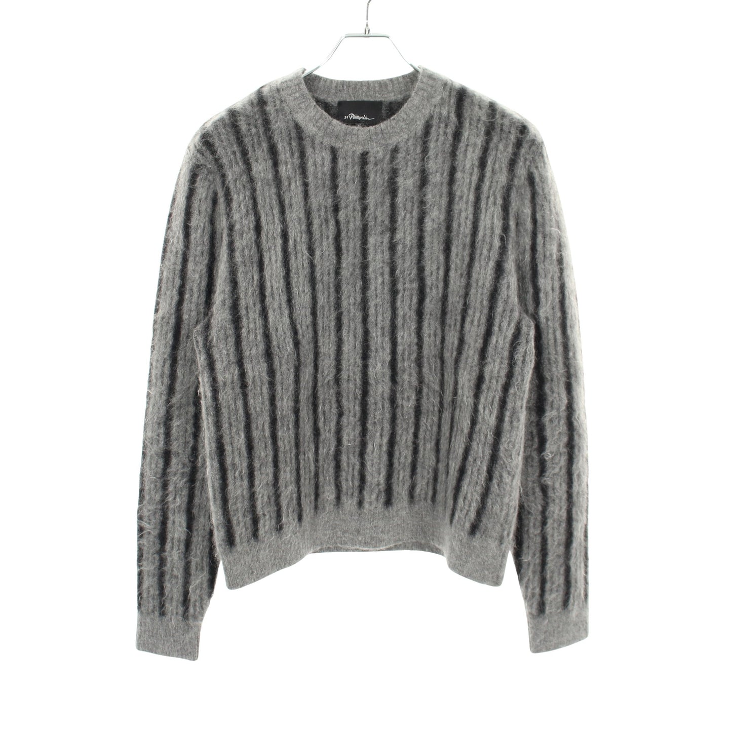 セーター ニット クルーネック ストライプ ウール モヘヤ グレー ブラック スリーワンフィリップリム トップス 3.1 Phillip Lim