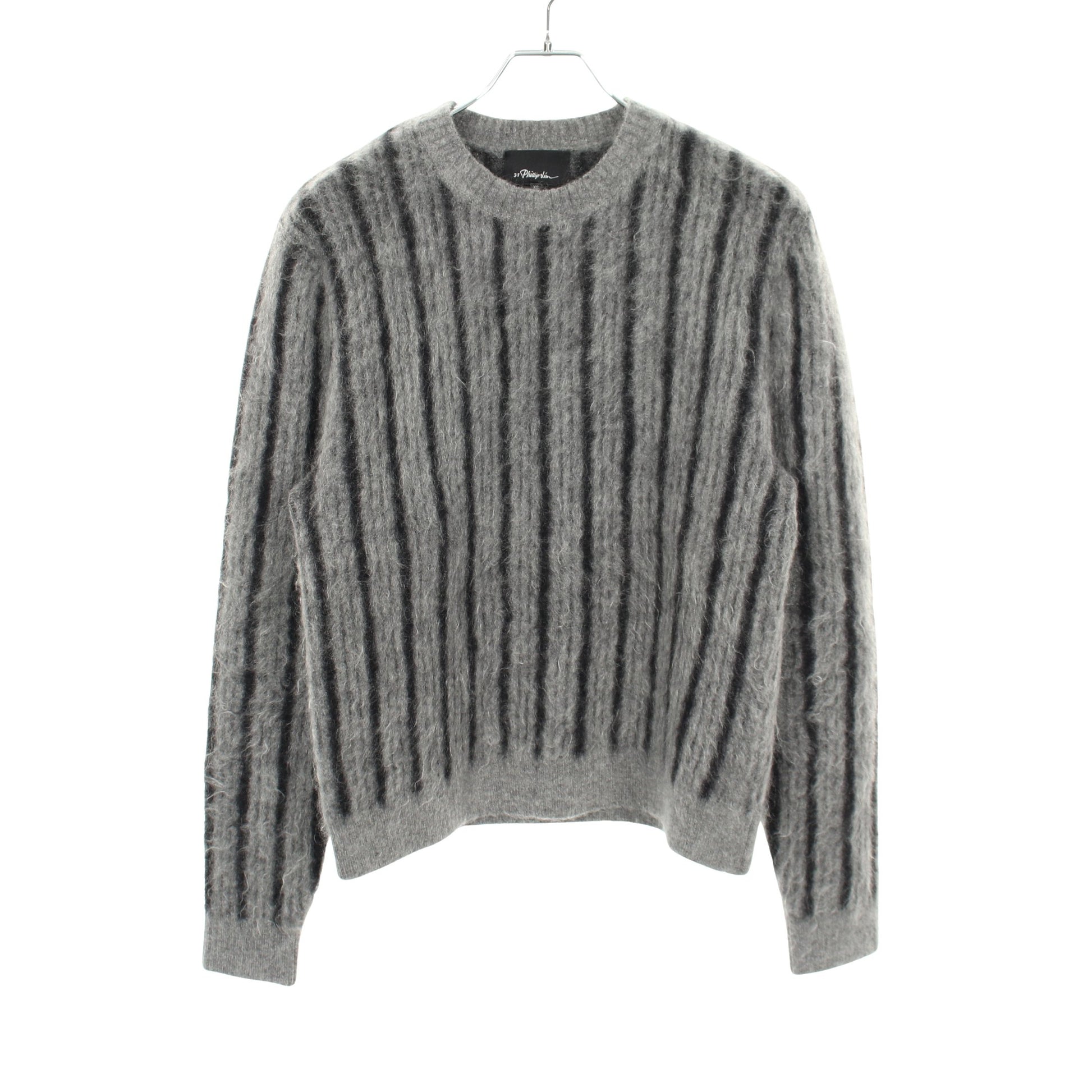 セーター ニット クルーネック ストライプ ウール モヘヤ グレー ブラック スリーワンフィリップリム トップス 3.1 Phillip Lim