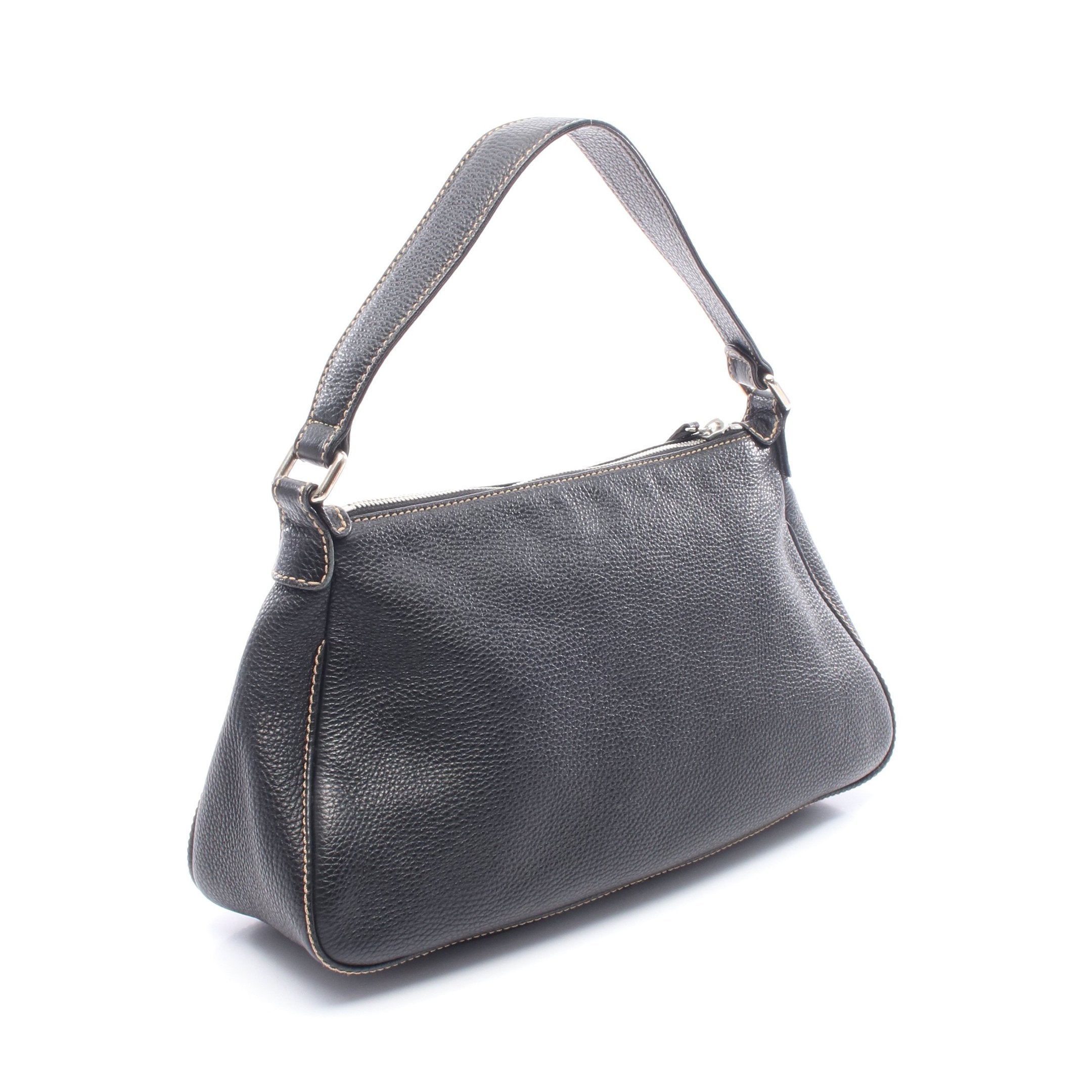 ロゴ ワンショルダーバッグ レザー ブラック シルバー金具 フリンジ