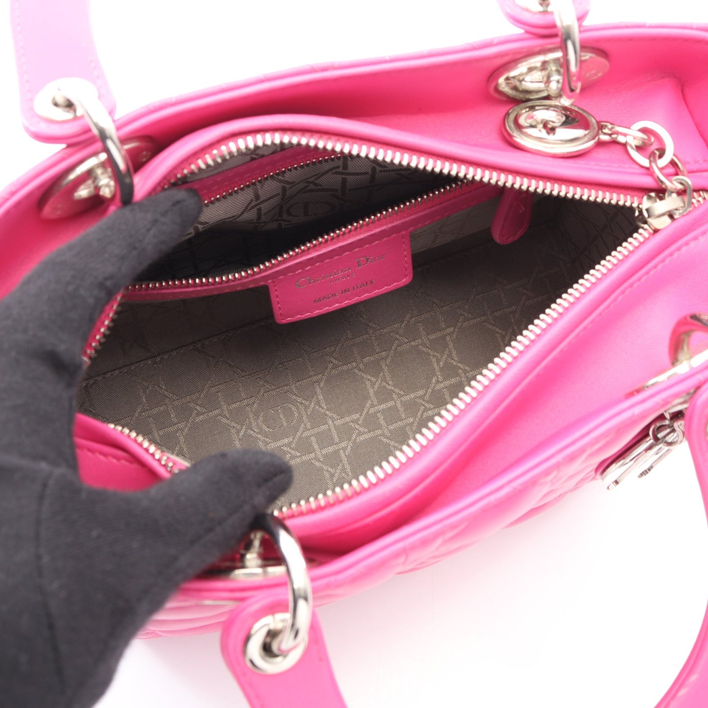LADY DIOR レディディオール カナージュ ハンドバッグ レザー ピンクパープル 2WAY クリスチャンディオール バッグ Christian Dior