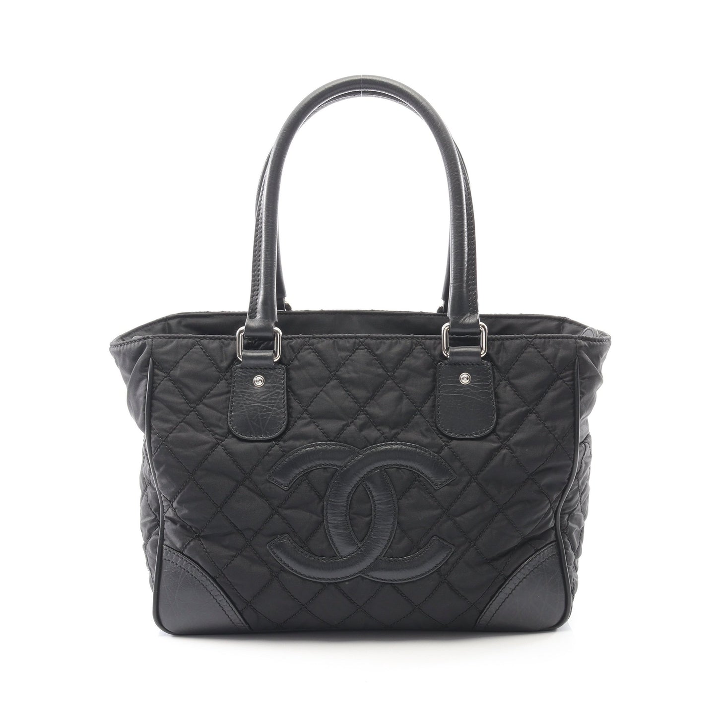 パリニューヨークライン ハンドバッグ トートバッグ ナイロン レザー ブラック シルバー金具 シャネル バッグ CHANEL