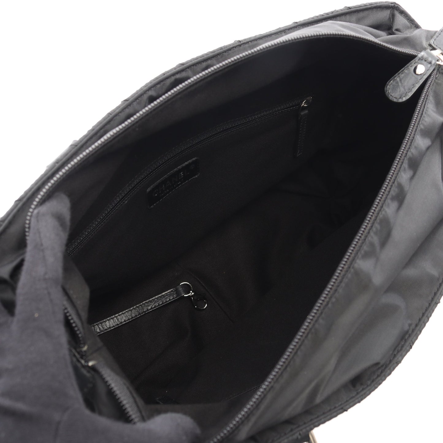 パリニューヨークライン ハンドバッグ トートバッグ ナイロン レザー ブラック シルバー金具 シャネル バッグ CHANEL