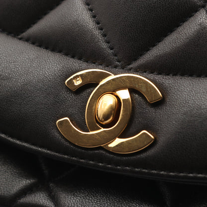 マトラッセ ダイアナフラップ チェーンショルダーバッグ ラムスキン ブラック ゴールド金具 シャネル バッグ CHANEL