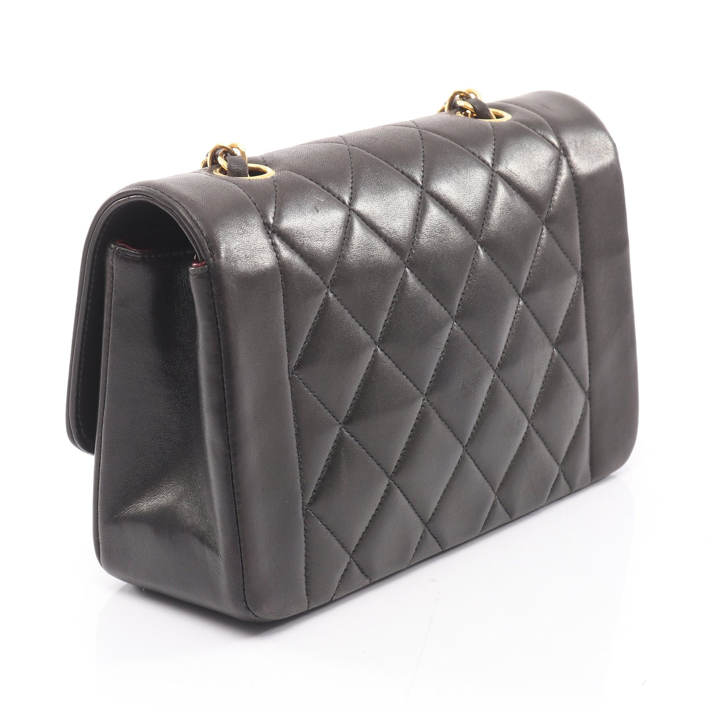 マトラッセ ダイアナフラップ チェーンショルダーバッグ ラムスキン ブラック ゴールド金具 シャネル バッグ CHANEL