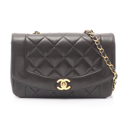 マトラッセ ダイアナフラップ チェーンショルダーバッグ ラムスキン ブラック ゴールド金具 シャネル バッグ CHANEL