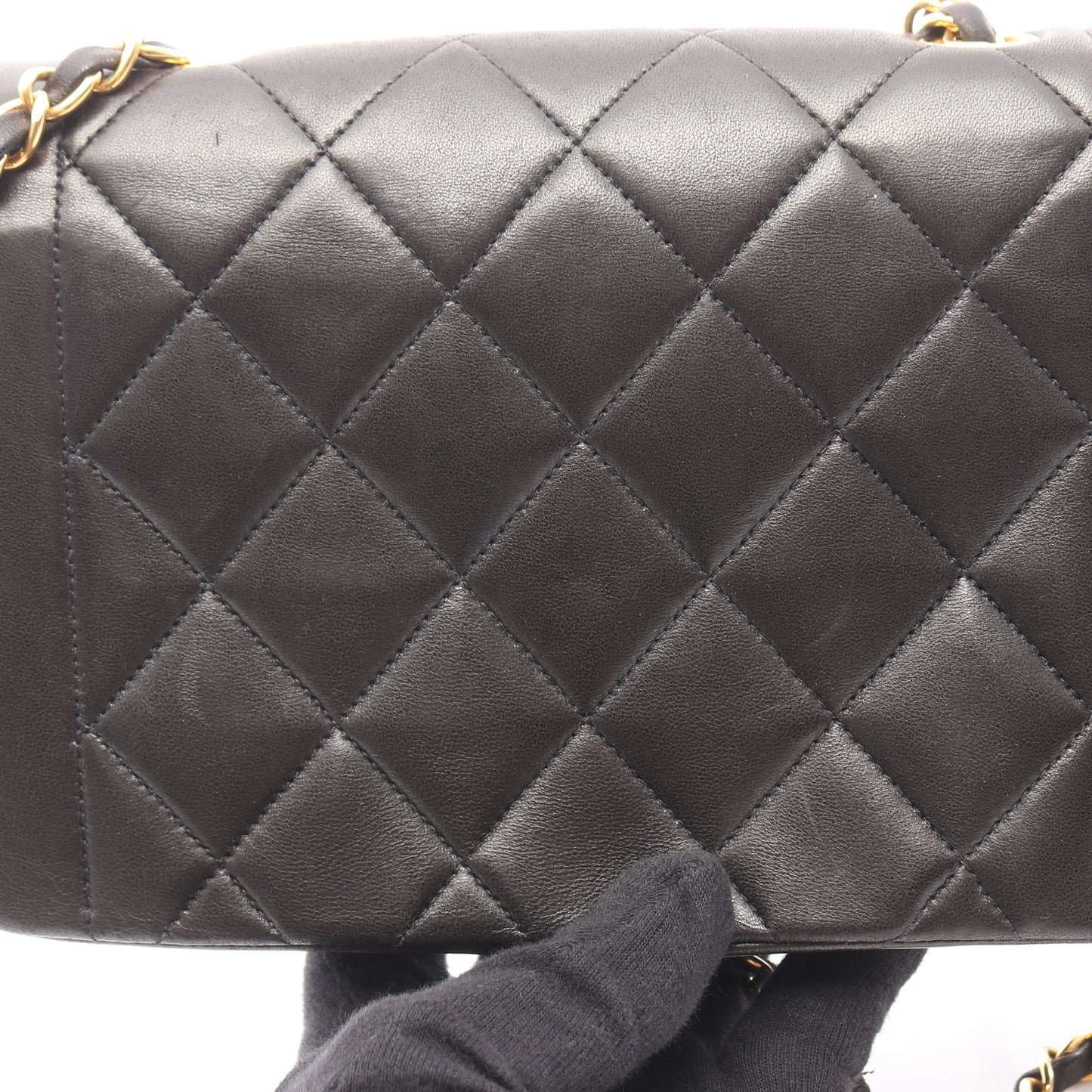 マトラッセ ダイアナフラップ チェーンショルダーバッグ ラムスキン ブラック ゴールド金具 シャネル バッグ CHANEL