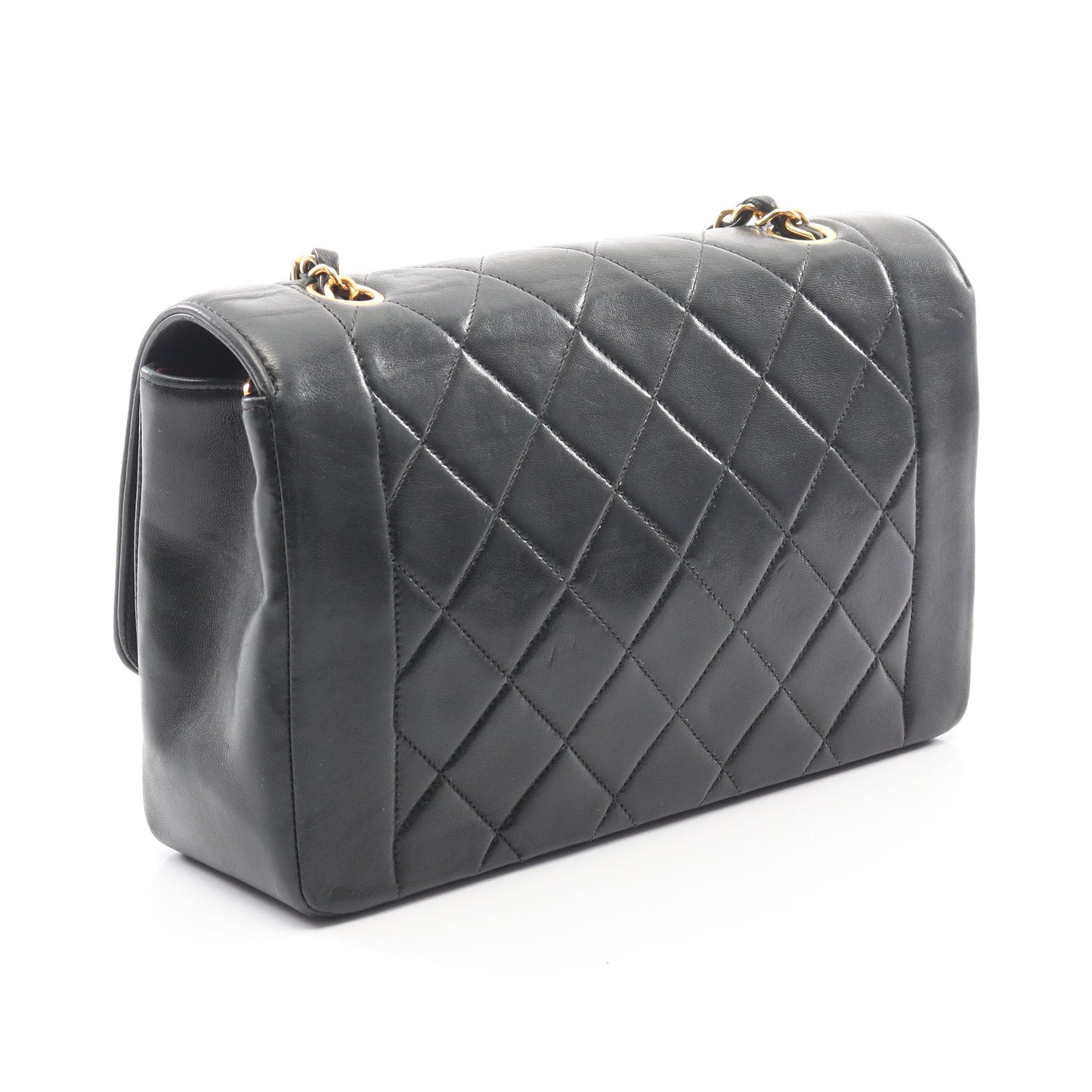 マトラッセ ダイアナフラップ チェーンショルダーバッグ ラムスキン ブラック ゴールド金具 シャネル バッグ CHANEL
