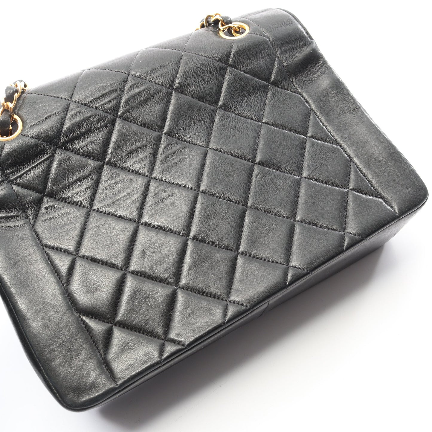 マトラッセ ダイアナフラップ チェーンショルダーバッグ ラムスキン ブラック ゴールド金具 シャネル バッグ CHANEL