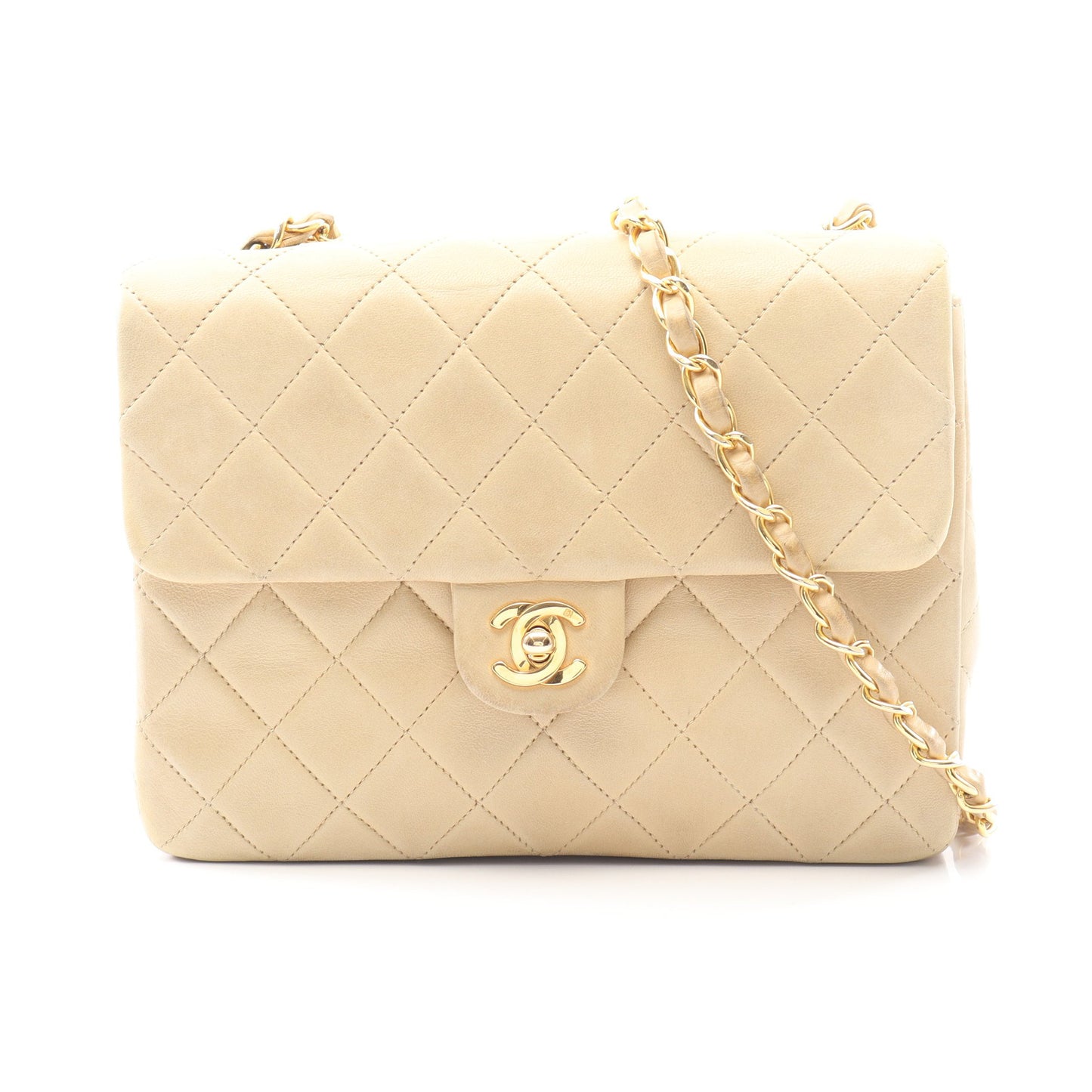 ミニマトラッセ20 チェーンショルダーバッグ ラムスキン ベージュ ゴールド金具 ヴィンテージ シャネル バッグ CHANEL