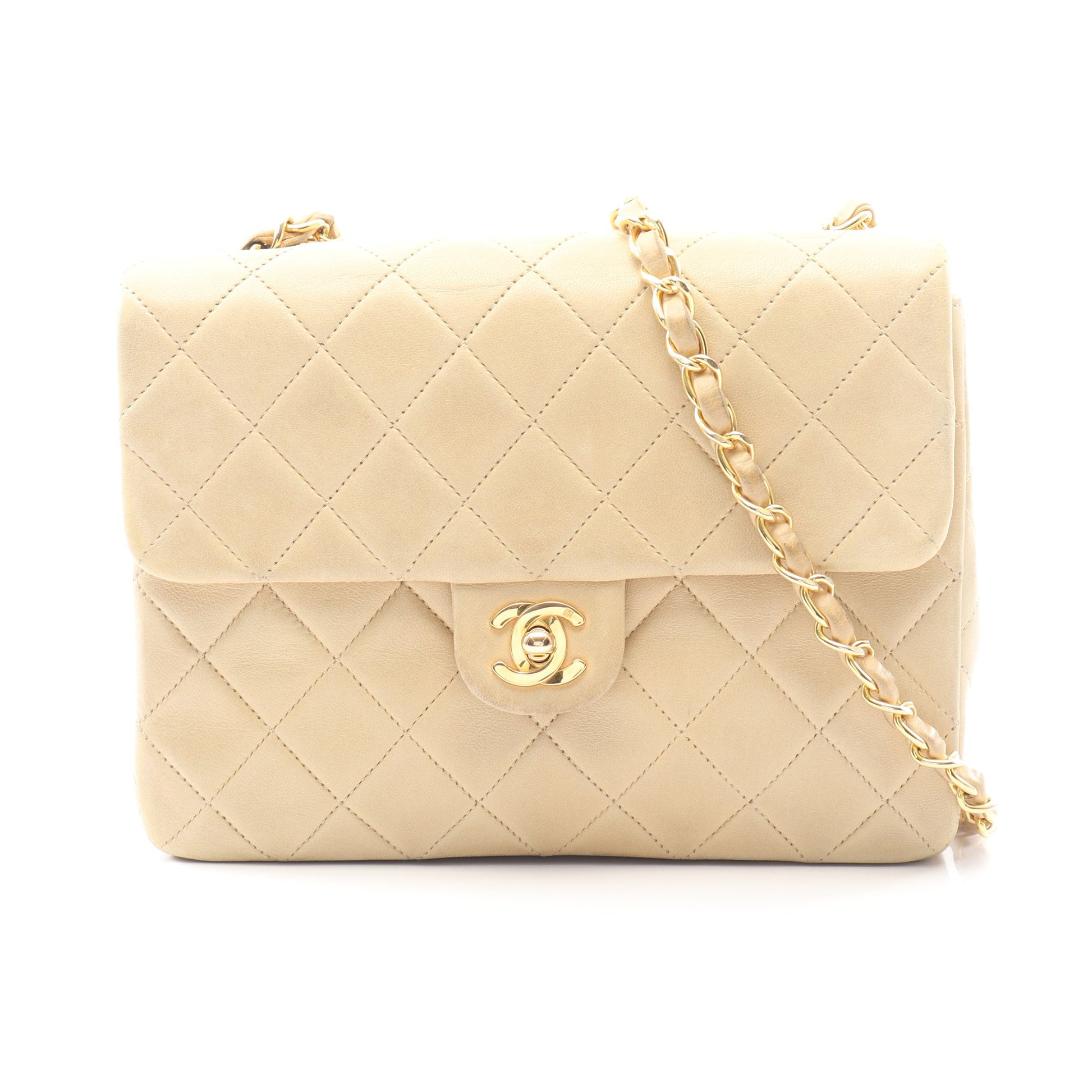 ミニマトラッセ20 チェーンショルダーバッグ ラムスキン ベージュ ゴールド金具 ヴィンテージ シャネル バッグ CHANEL