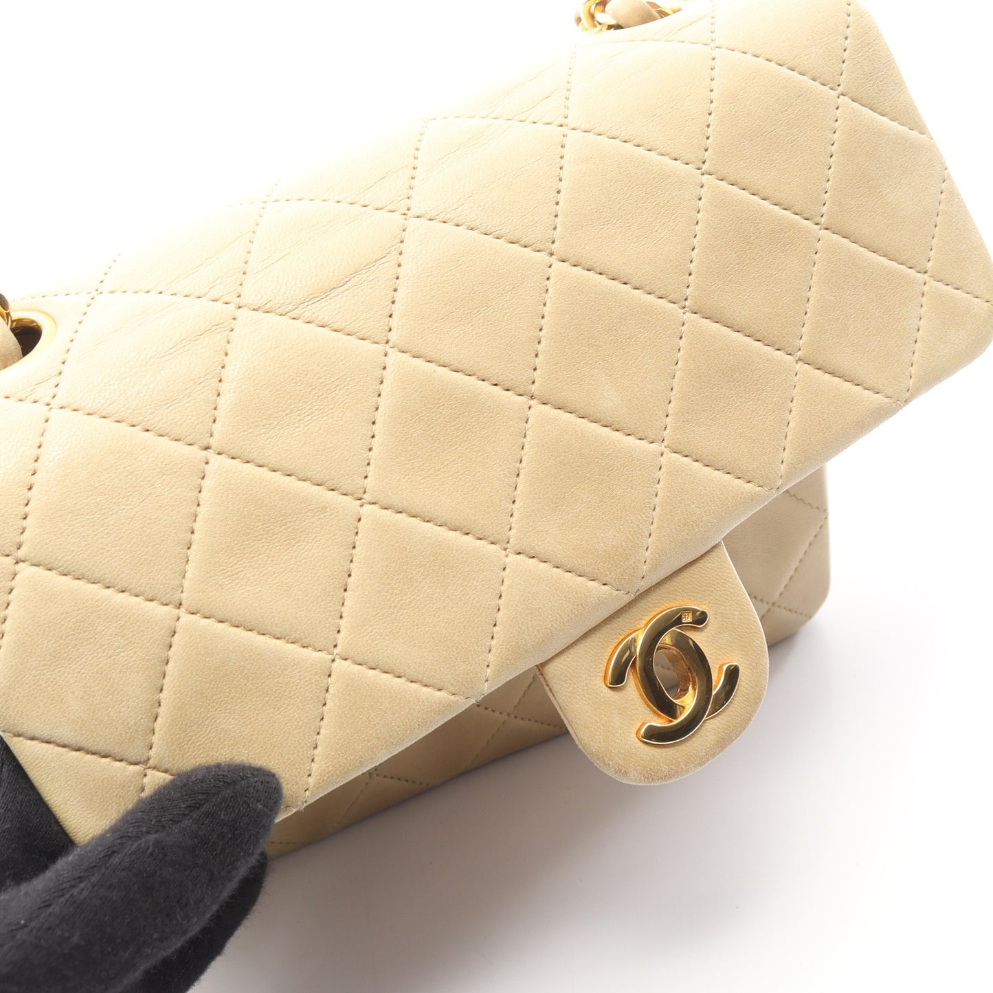 ミニマトラッセ20 チェーンショルダーバッグ ラムスキン ベージュ ゴールド金具 ヴィンテージ シャネル バッグ CHANEL