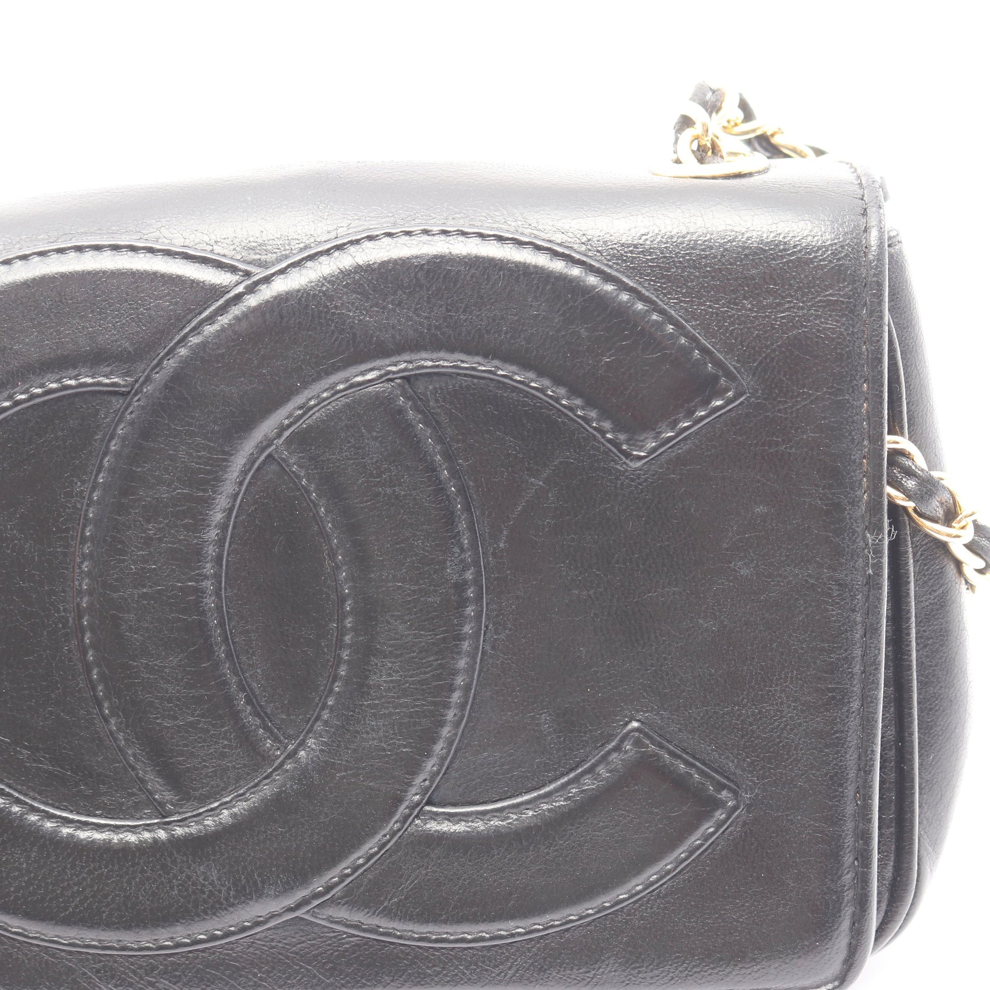 デカココマーク チェーンショルダーバッグ ラムスキン ブラック ゴールド金具 シャネル バッグ CHANEL
