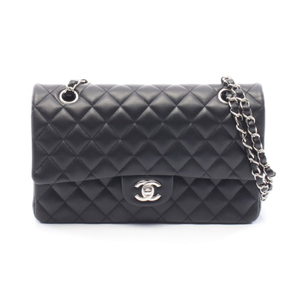 マトラッセ Wフラップ Wチェーンショルダーバッグ ラムスキン ブラック シルバー金具 シャネル バッグ CHANEL