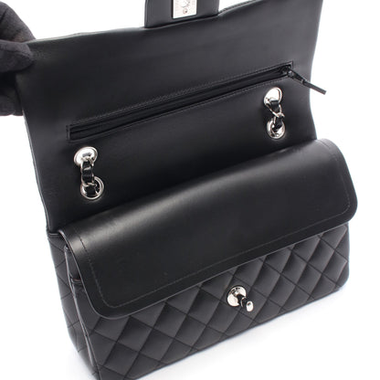 マトラッセ Wフラップ Wチェーンショルダーバッグ ラムスキン ブラック シルバー金具 シャネル バッグ CHANEL