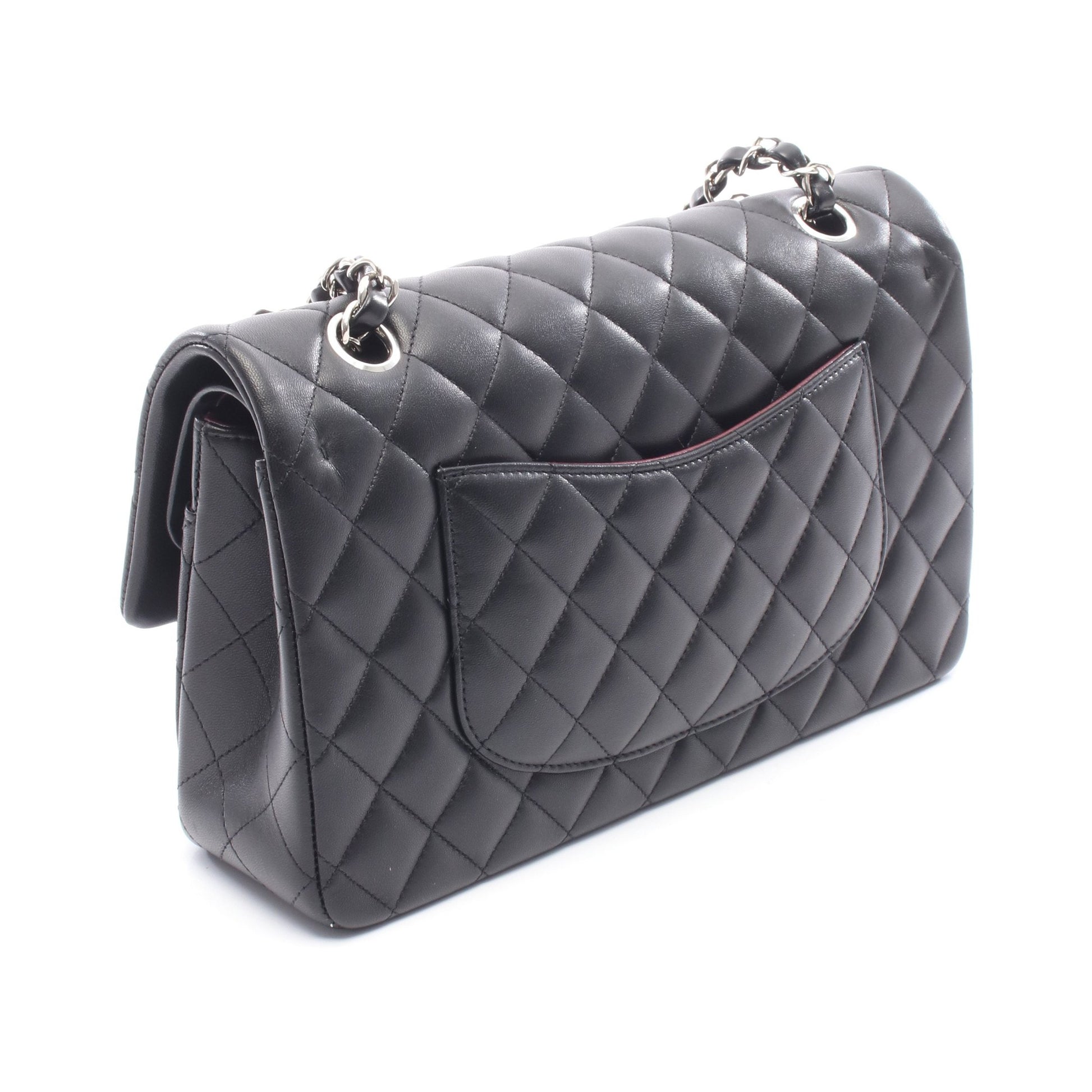 マトラッセ Wフラップ Wチェーンショルダーバッグ ラムスキン ブラック シルバー金具 シャネル バッグ CHANEL