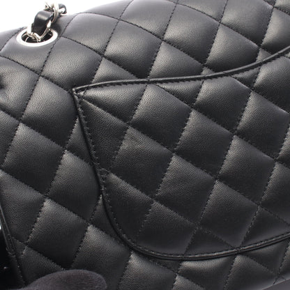 マトラッセ Wフラップ Wチェーンショルダーバッグ ラムスキン ブラック シルバー金具 シャネル バッグ CHANEL