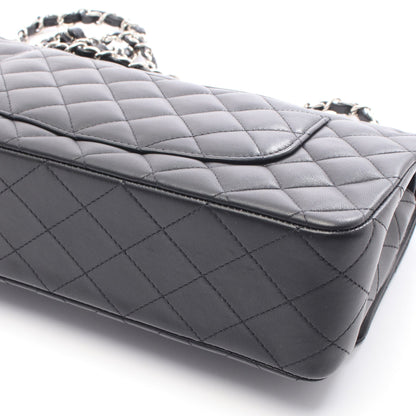 マトラッセ Wフラップ Wチェーンショルダーバッグ ラムスキン ブラック シルバー金具 シャネル バッグ CHANEL