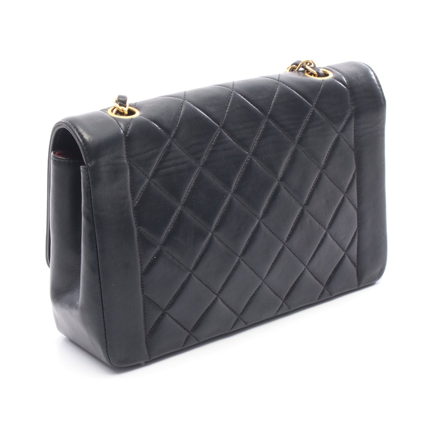マトラッセ ダイアナフラップ チェーンショルダーバッグ ラムスキン ブラック ゴールド金具 シャネル バッグ CHANEL