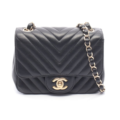 シェブロン Vステッチ ミニ チェーンショルダーバッグ ラムスキン ブラック ゴールド金具 シャネル バッグ CHANEL