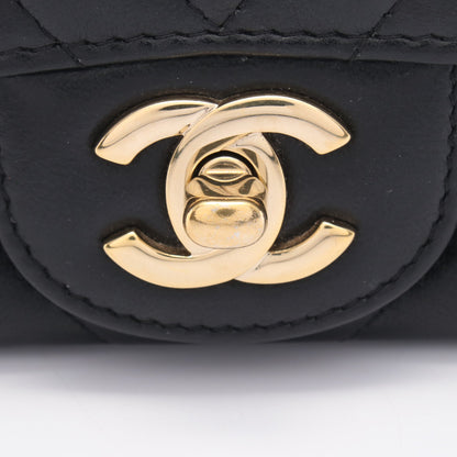 シェブロン Vステッチ ミニ チェーンショルダーバッグ ラムスキン ブラック ゴールド金具 シャネル バッグ CHANEL