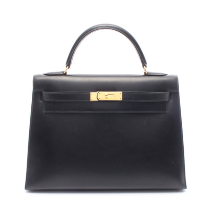 ケリー32 ハンドバッグ ボックスカーフ ブラック ゴールド金具 外縫い 2WAY ○Y刻印 エルメス バッグ HERMES