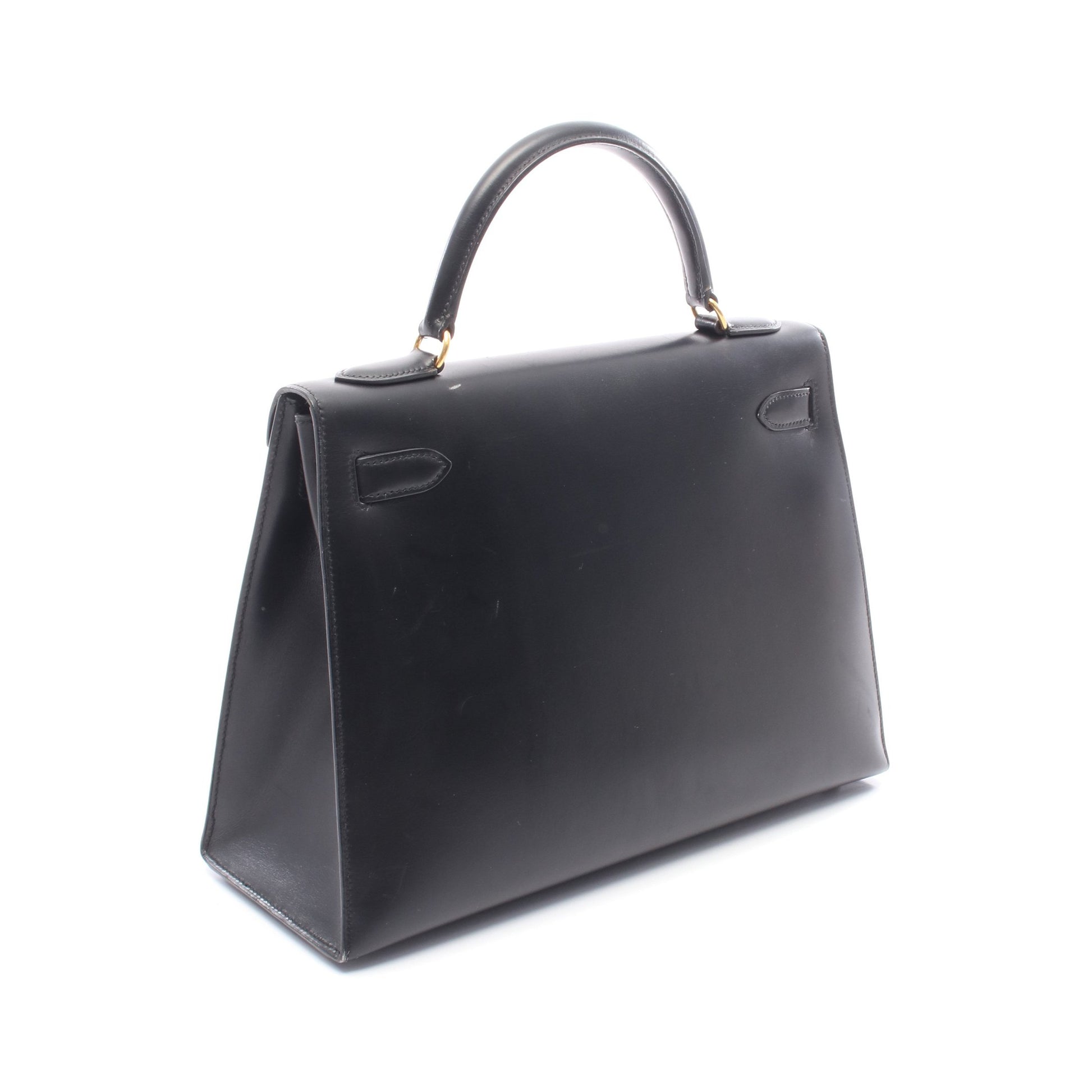 ケリー32 ハンドバッグ ボックスカーフ ブラック ゴールド金具 外縫い 2WAY ○Y刻印 エルメス バッグ HERMES