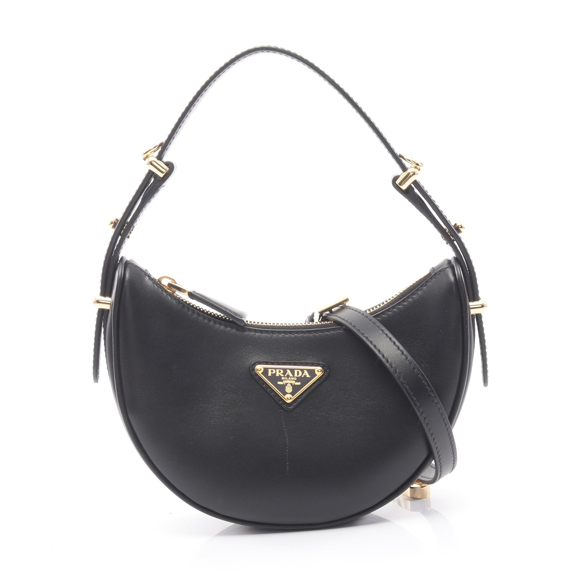 SOFT CALF アーケ ハンドバッグ レザー ブラック 2WAY プラダ バッグ PRADA