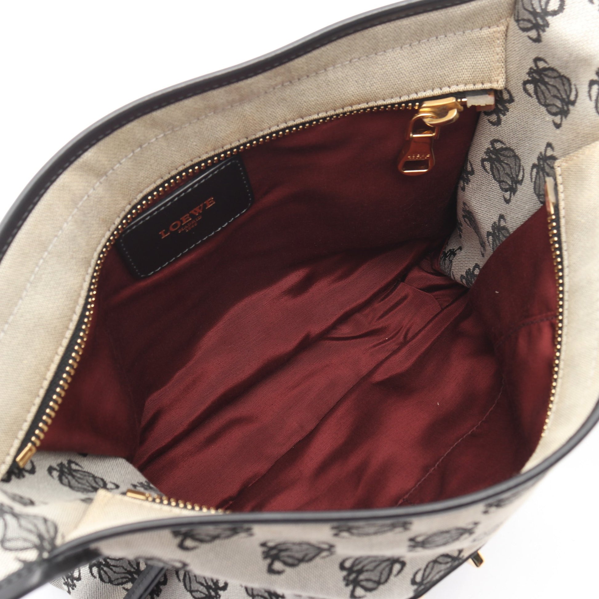 アナグラム ショルダーバッグ キャンバス レザー ブラック アイボリー ロエベ バッグ LOEWE