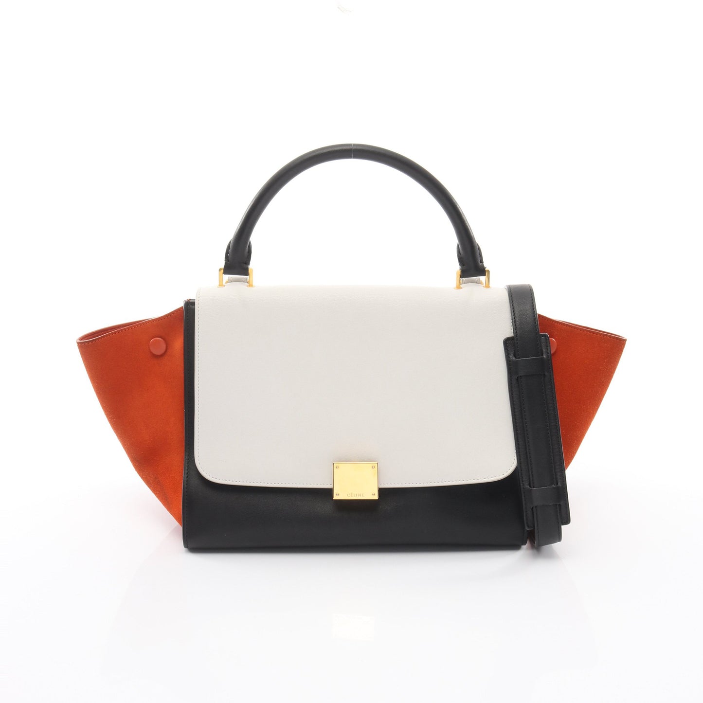トラペーズ スモール ハンドバッグ レザー スエード オフホワイト ブラック オレンジ 2WAY セリーヌ バッグ CELINE