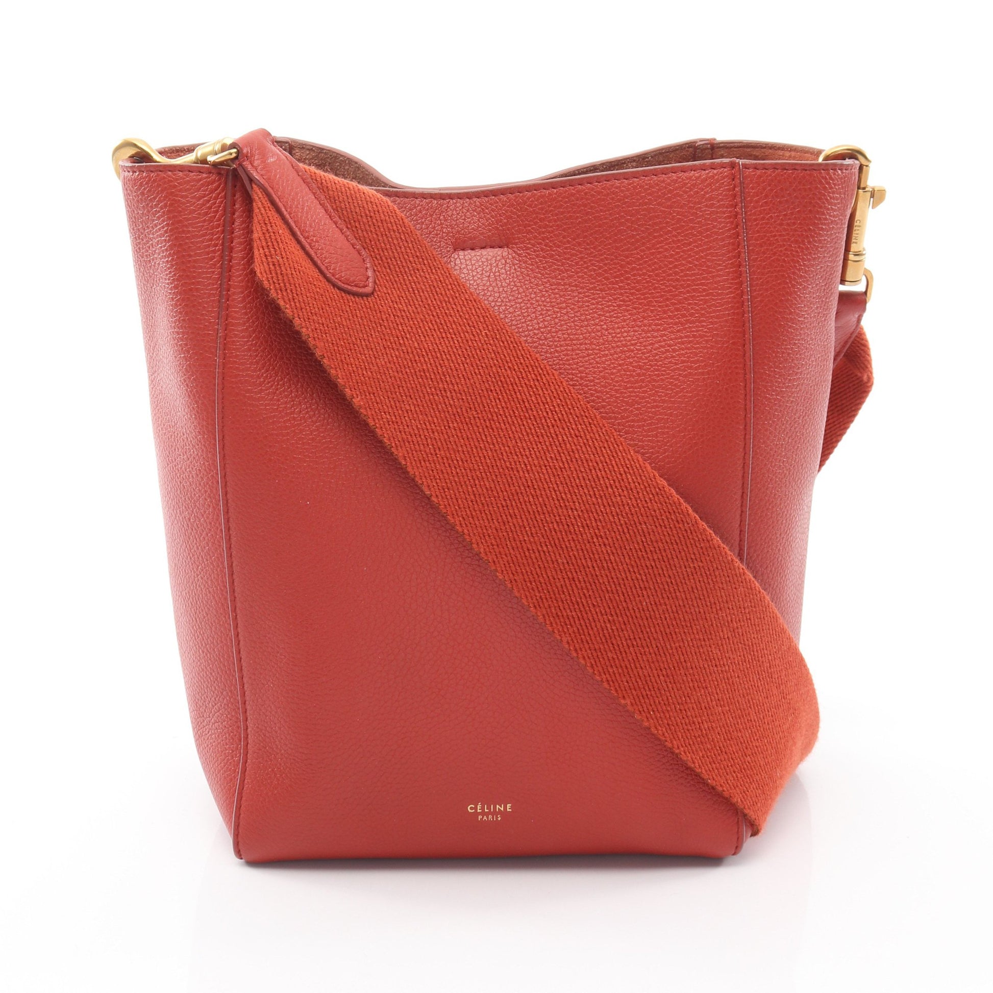 サングル バケット スモール ショルダーバッグ レザー オレンジレッド セリーヌ バッグ CELINE