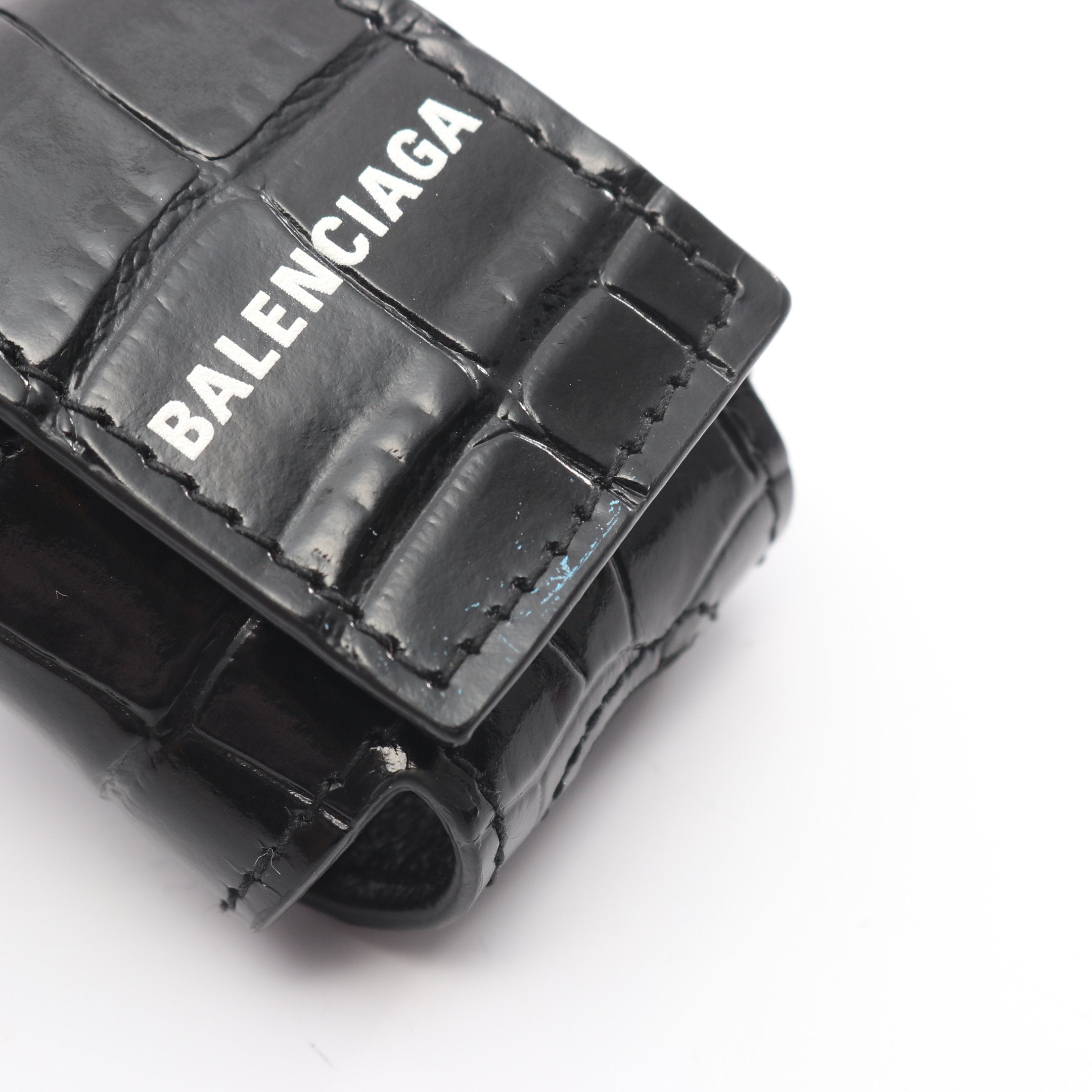 AirPodsケース イヤホンケース レザー ブラック クロコ型押し