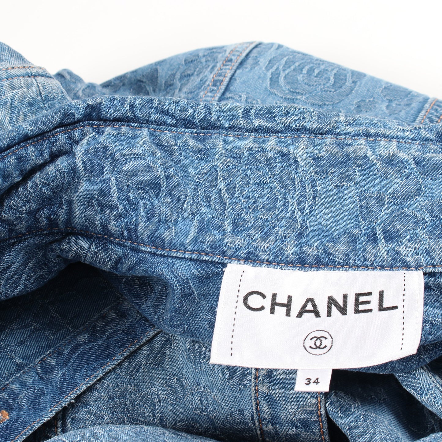 ライオンボタン カメリア デニム シャツワンピース コットン ブルー シャネル ワンピース CHANEL