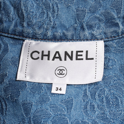 ライオンボタン カメリア デニム シャツワンピース コットン ブルー シャネル ワンピース CHANEL