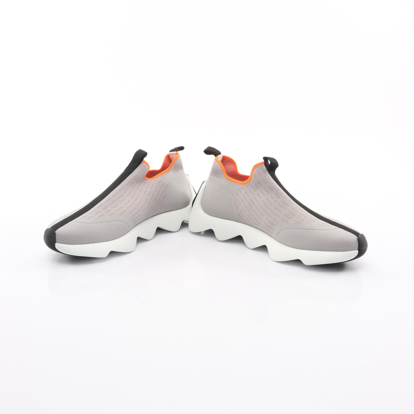 エクレール ニット スニーカー ファブリック グレー オレンジ エルメス シューズ HERMES