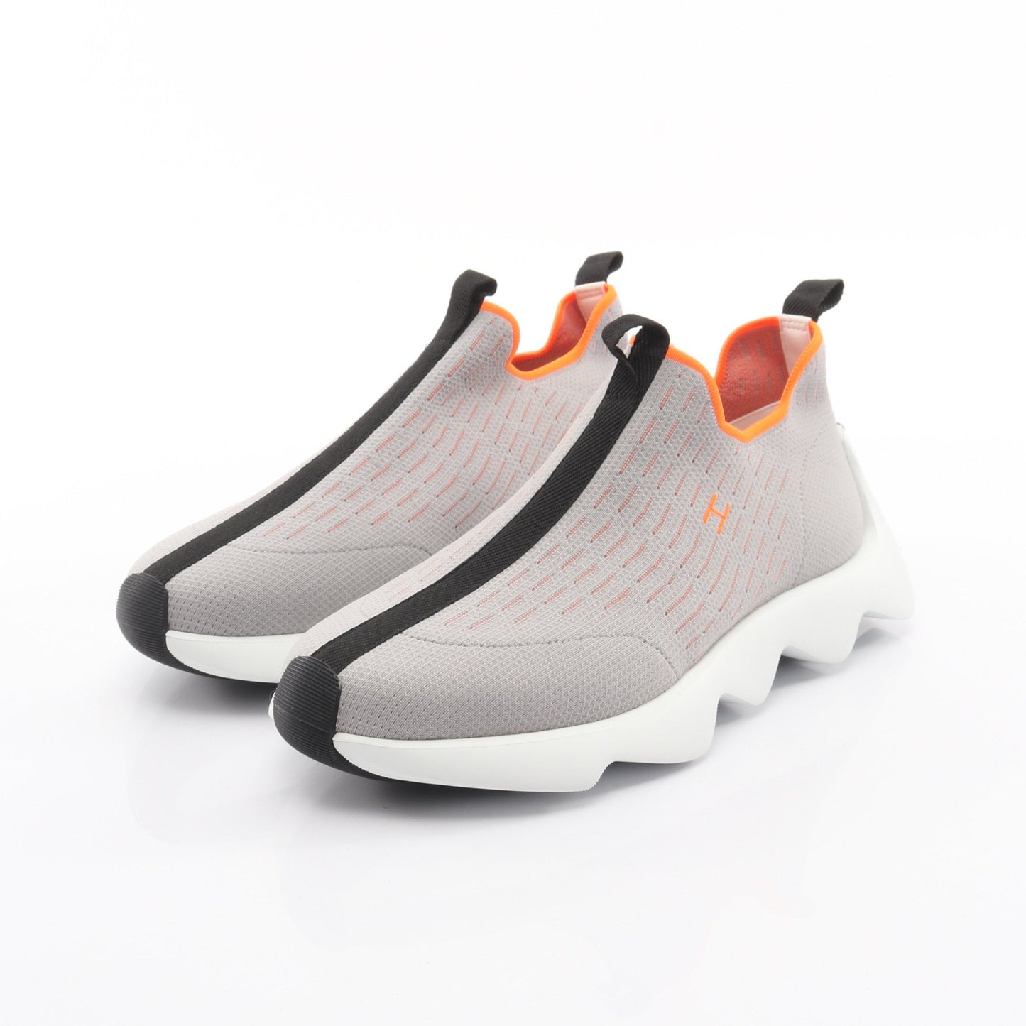エクレール ニット スニーカー ファブリック グレー オレンジ エルメス シューズ HERMES