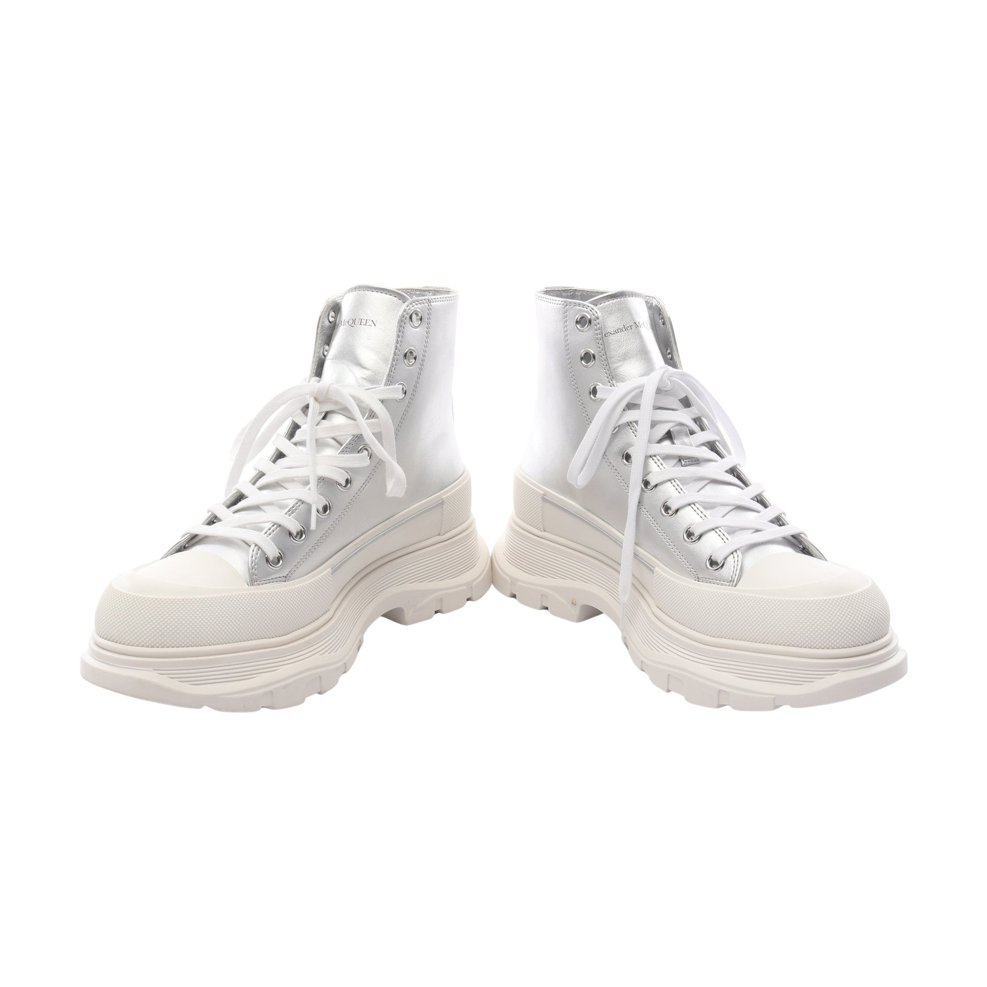 TREAD SLICK ハイカットスニーカー レザー シルバー アレキサンダーマックイーン シューズ ALEXANDER MCQUEEN
