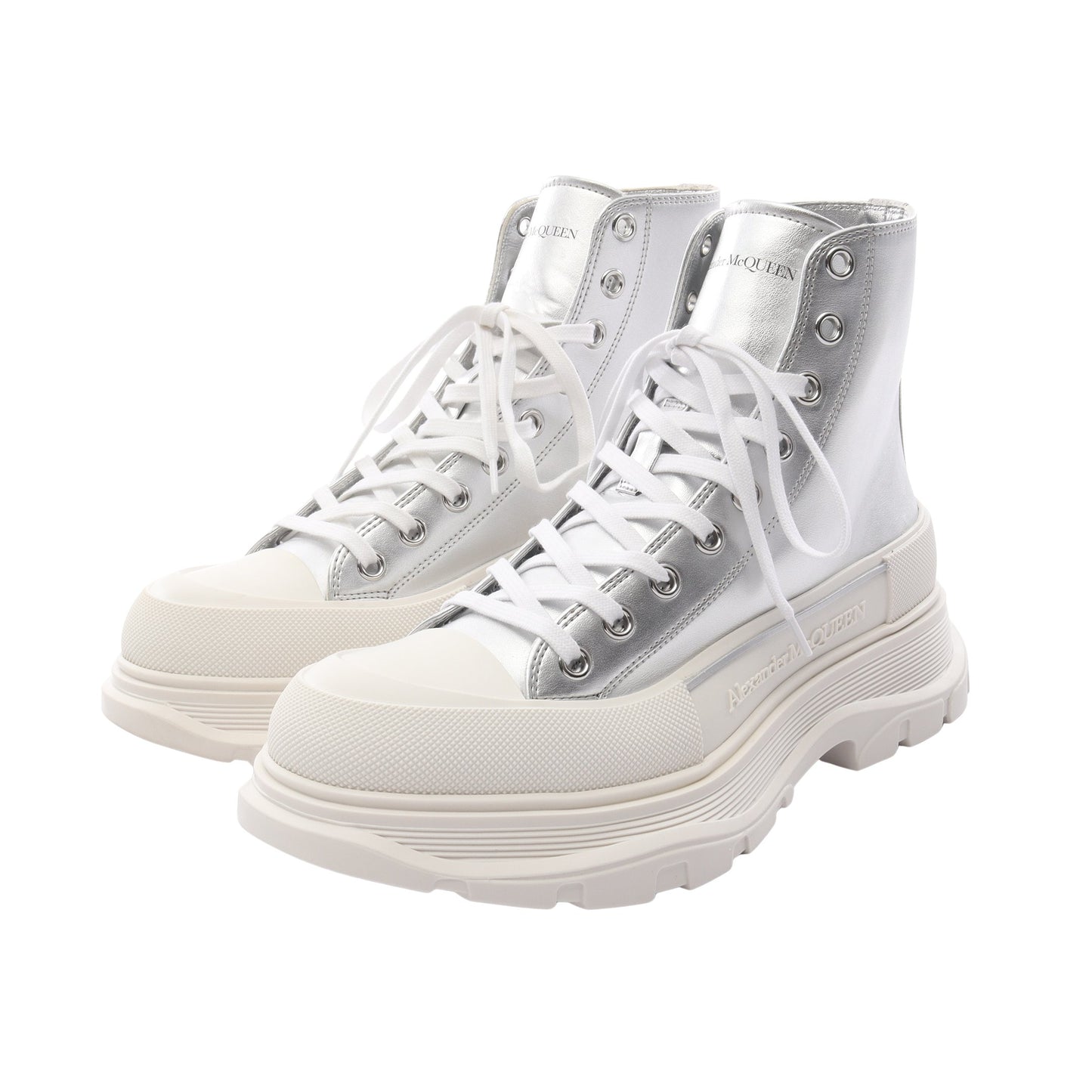 TREAD SLICK ハイカットスニーカー レザー シルバー アレキサンダーマックイーン シューズ ALEXANDER MCQUEEN