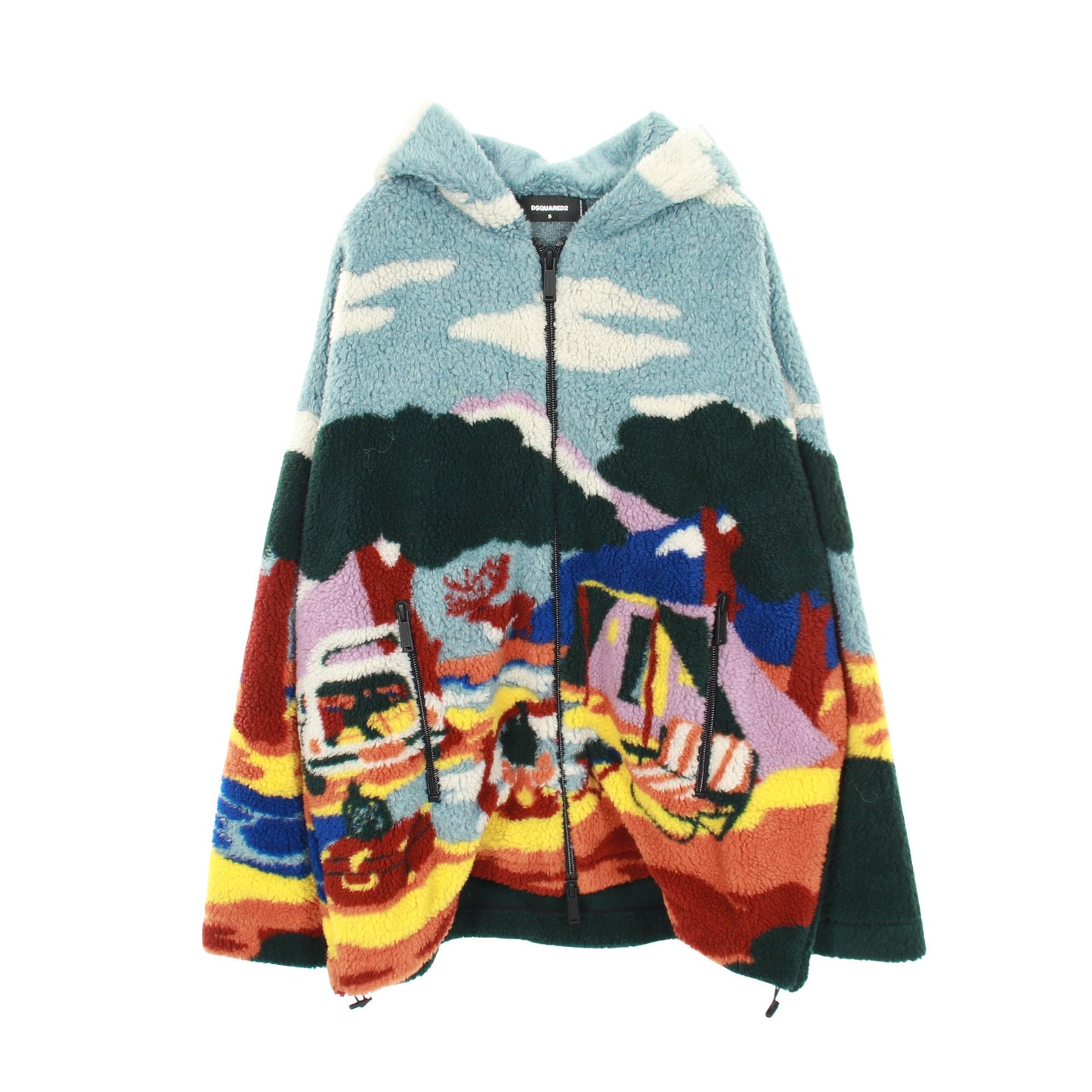 ボアフリース ジャケット ライトブルー マルチカラー フード付き ディースクエアード アウター DSQUARED2