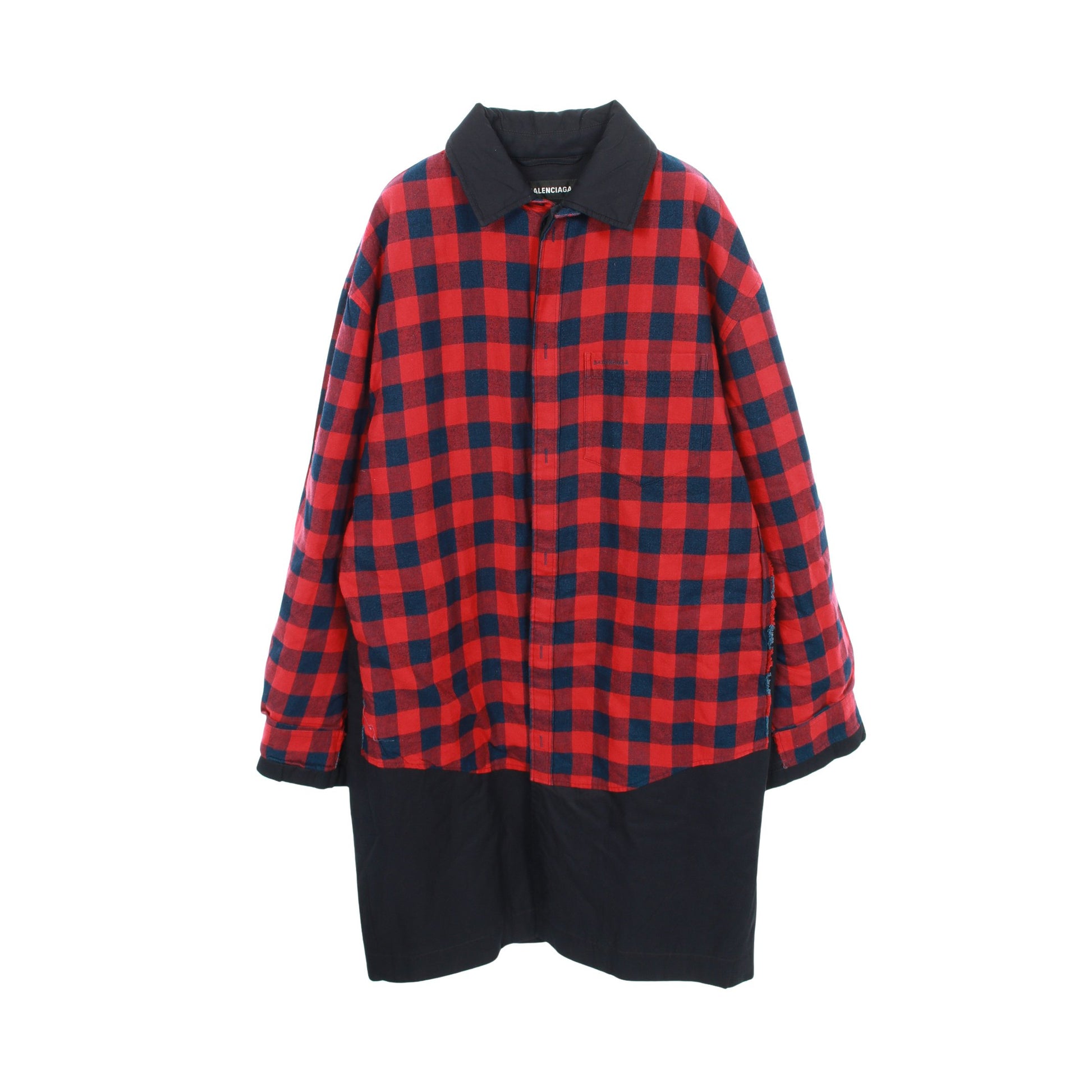 レイヤードライク コート チェック コットン レッド ネイビー ブラック バレンシアガ アウター BALENCIAGA