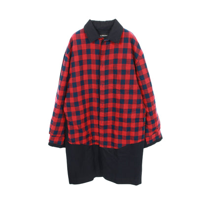 レイヤードライク コート チェック コットン レッド ネイビー ブラック バレンシアガ アウター BALENCIAGA