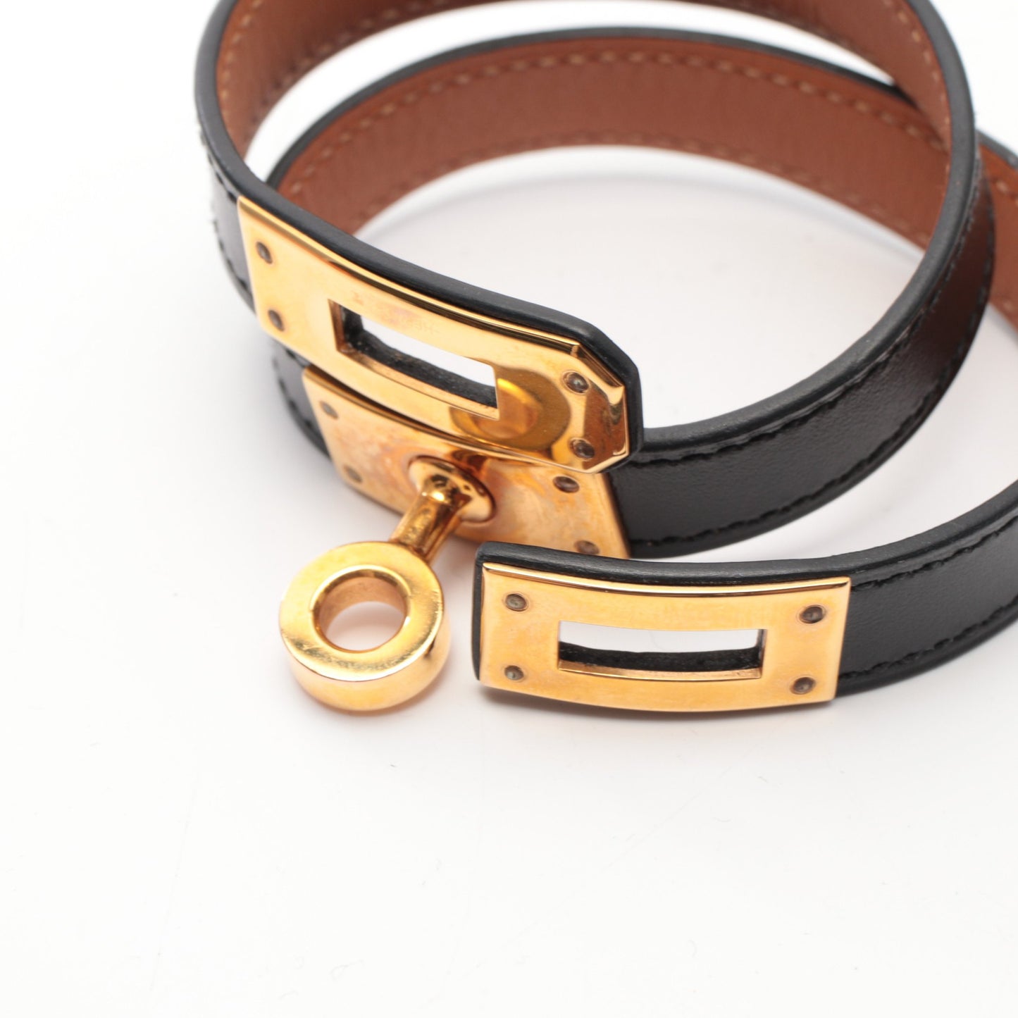 ケリー ドゥブルトゥール ブレスレット ボックスカーフ ブラック ゴールド金具 A刻印 エルメス アクセサリー HERMES