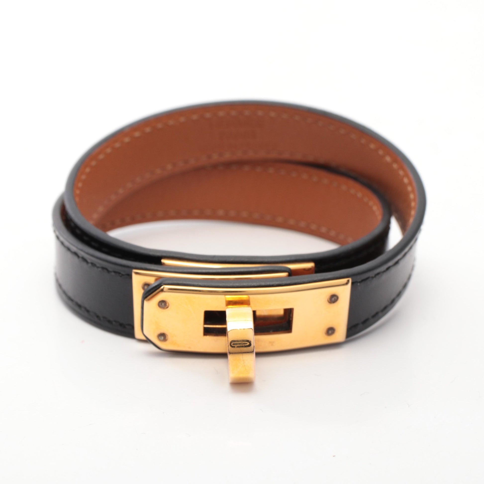 ケリー ドゥブルトゥール ブレスレット ボックスカーフ ブラック ゴールド金具 A刻印 エルメス アクセサリー HERMES