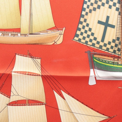カレ90 TOUT LES BATEAU DU MONDE スカーフ シルク オレンジレッド マルチカラー エルメス 財布・小物 HERMES