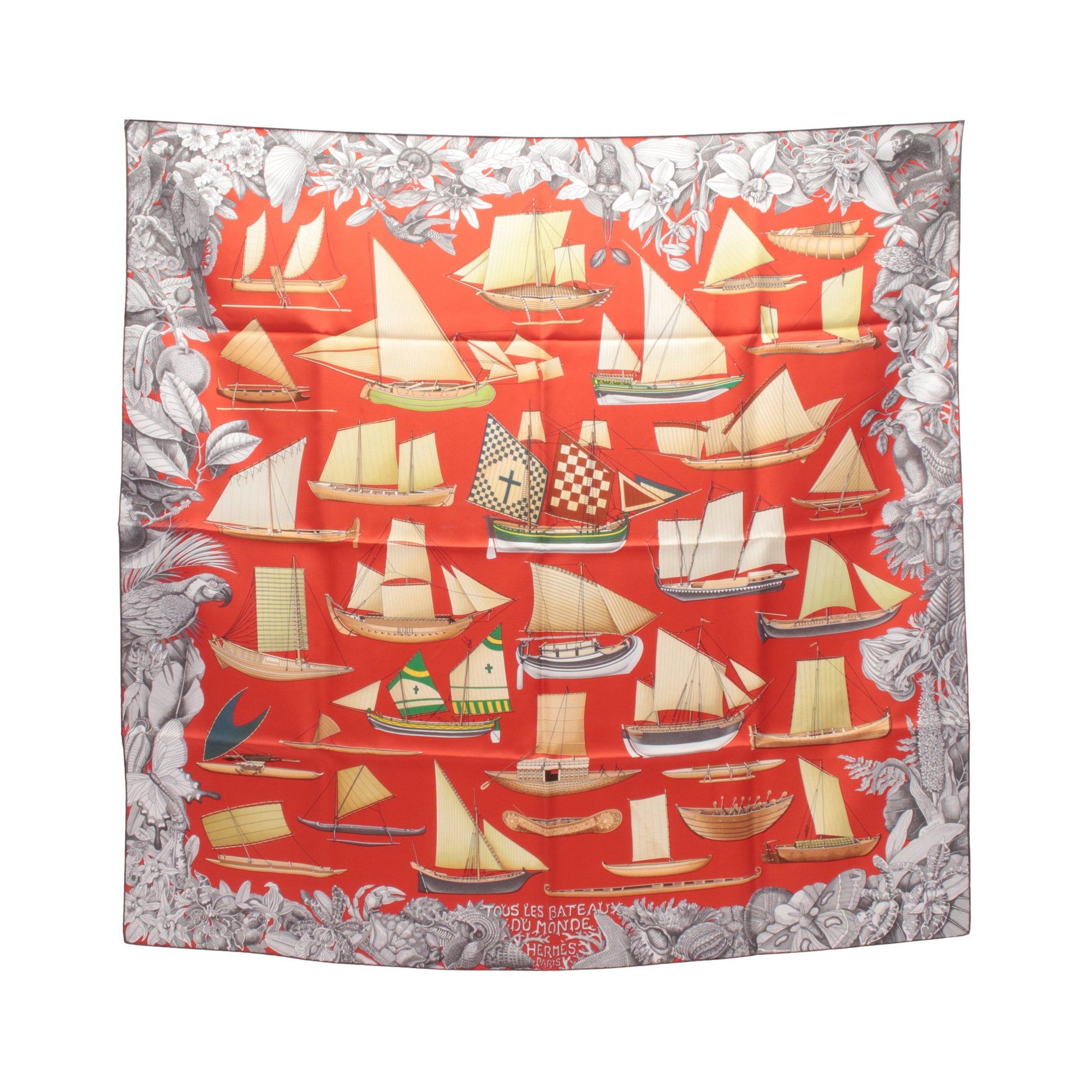 カレ90 TOUT LES BATEAU DU MONDE スカーフ シルク オレンジレッド マルチカラー エルメス 財布・小物 HERMES
