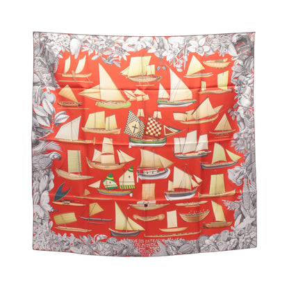 カレ90 TOUT LES BATEAU DU MONDE スカーフ シルク オレンジレッド マルチカラー エルメス 財布・小物 HERMES