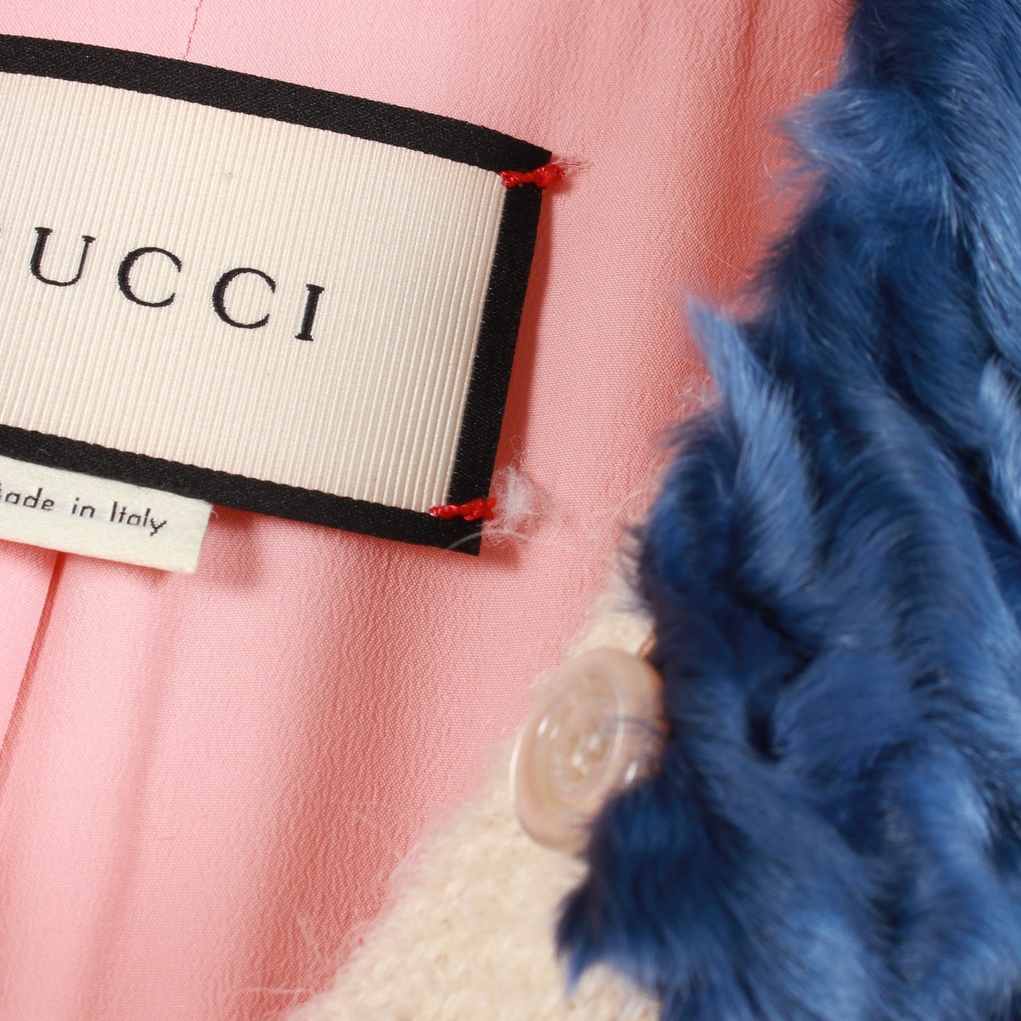 GGボタン コート コットン モヘヤ アルパカ オフホワイト ブルー 切替 グッチ アウター GUCCI