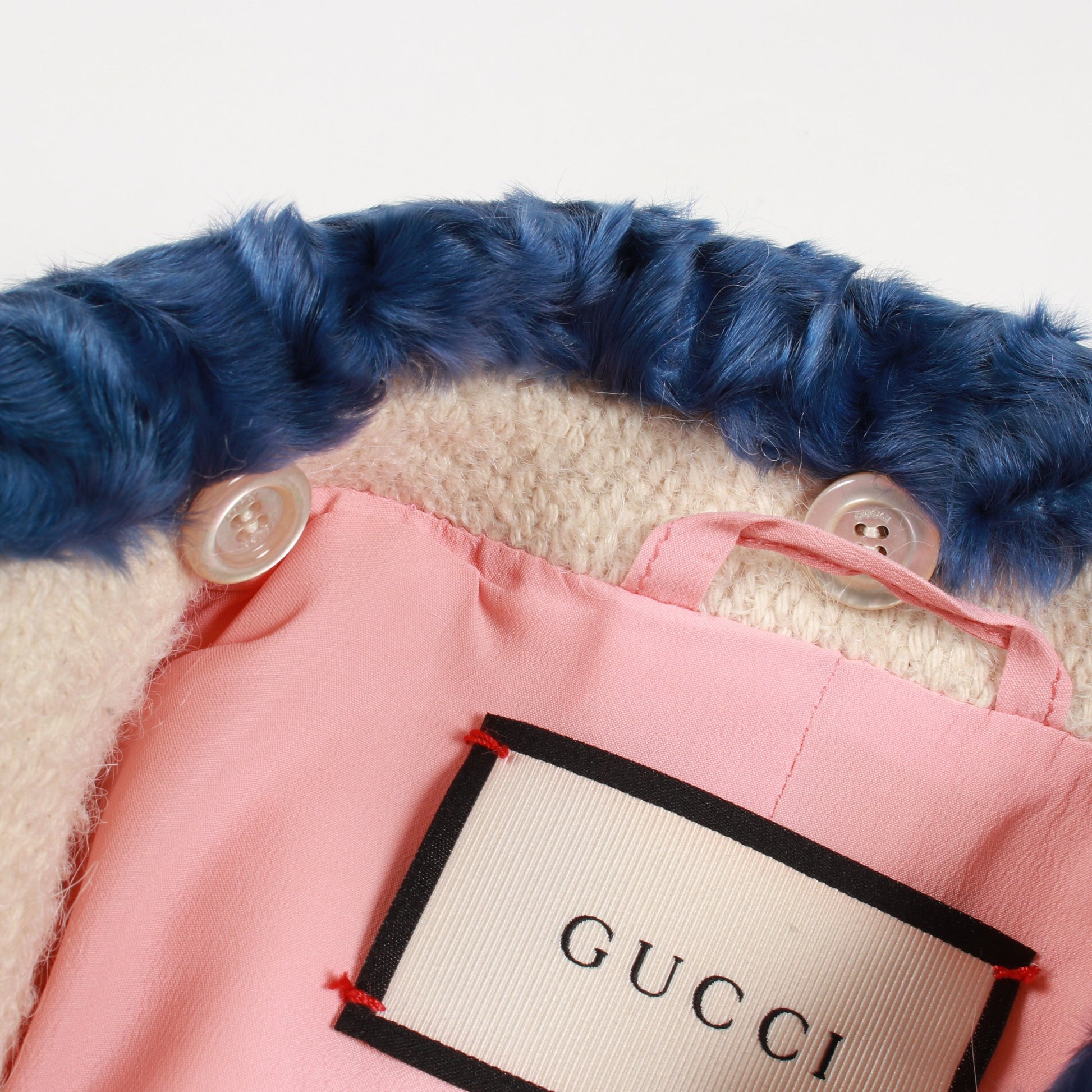 GGボタン コート コットン モヘヤ アルパカ オフホワイト ブルー 切替 グッチ アウター GUCCI
