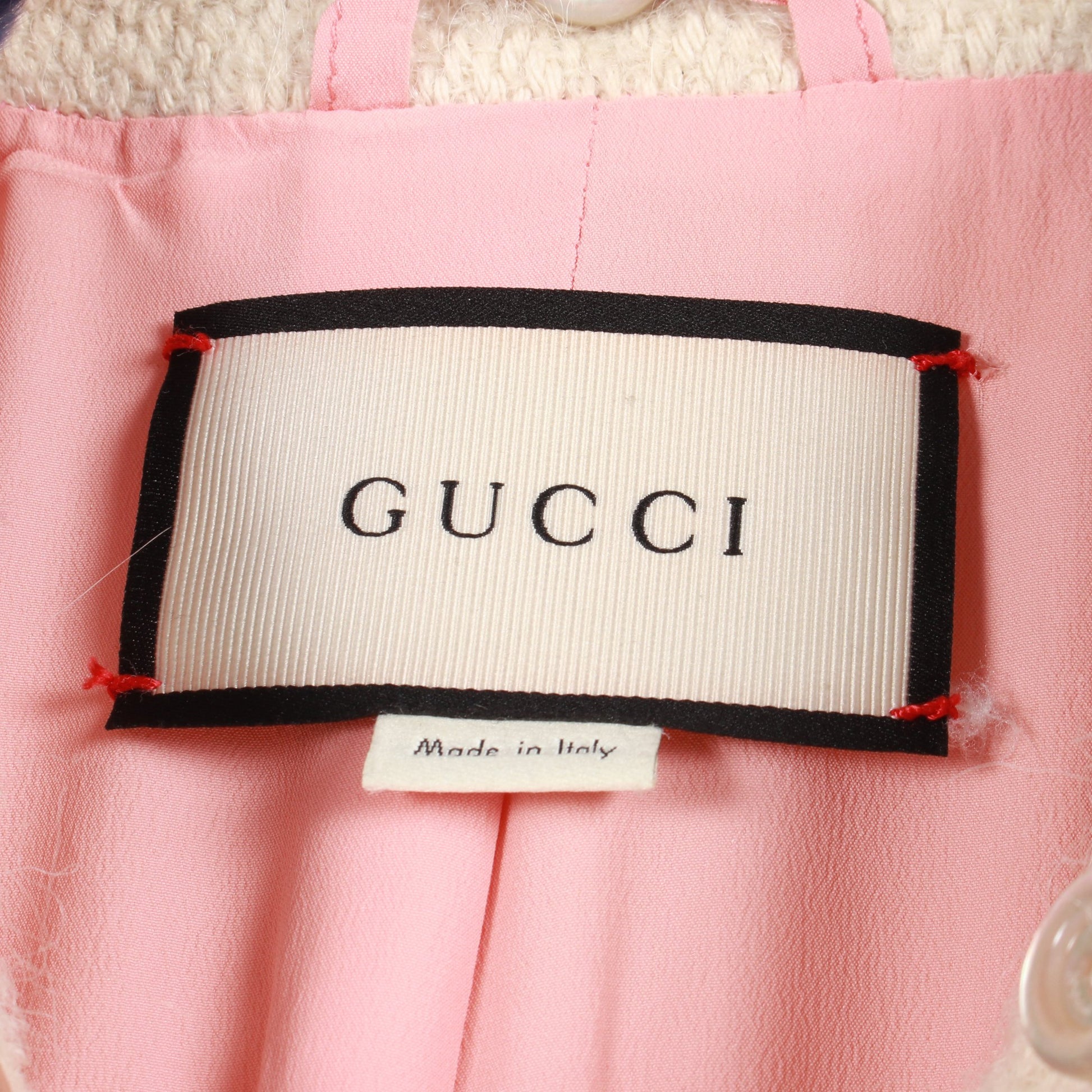 GGボタン コート コットン モヘヤ アルパカ オフホワイト ブルー 切替 グッチ アウター GUCCI