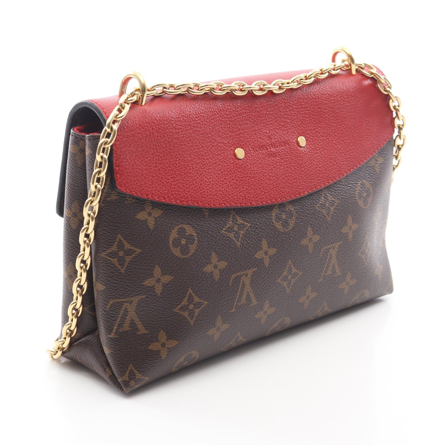 サン プラシード モノグラム スリーズ チェーンショルダーバッグ PVC レザー ブラウン レッド ルイヴィトン バッグ LOUIS VUITTON