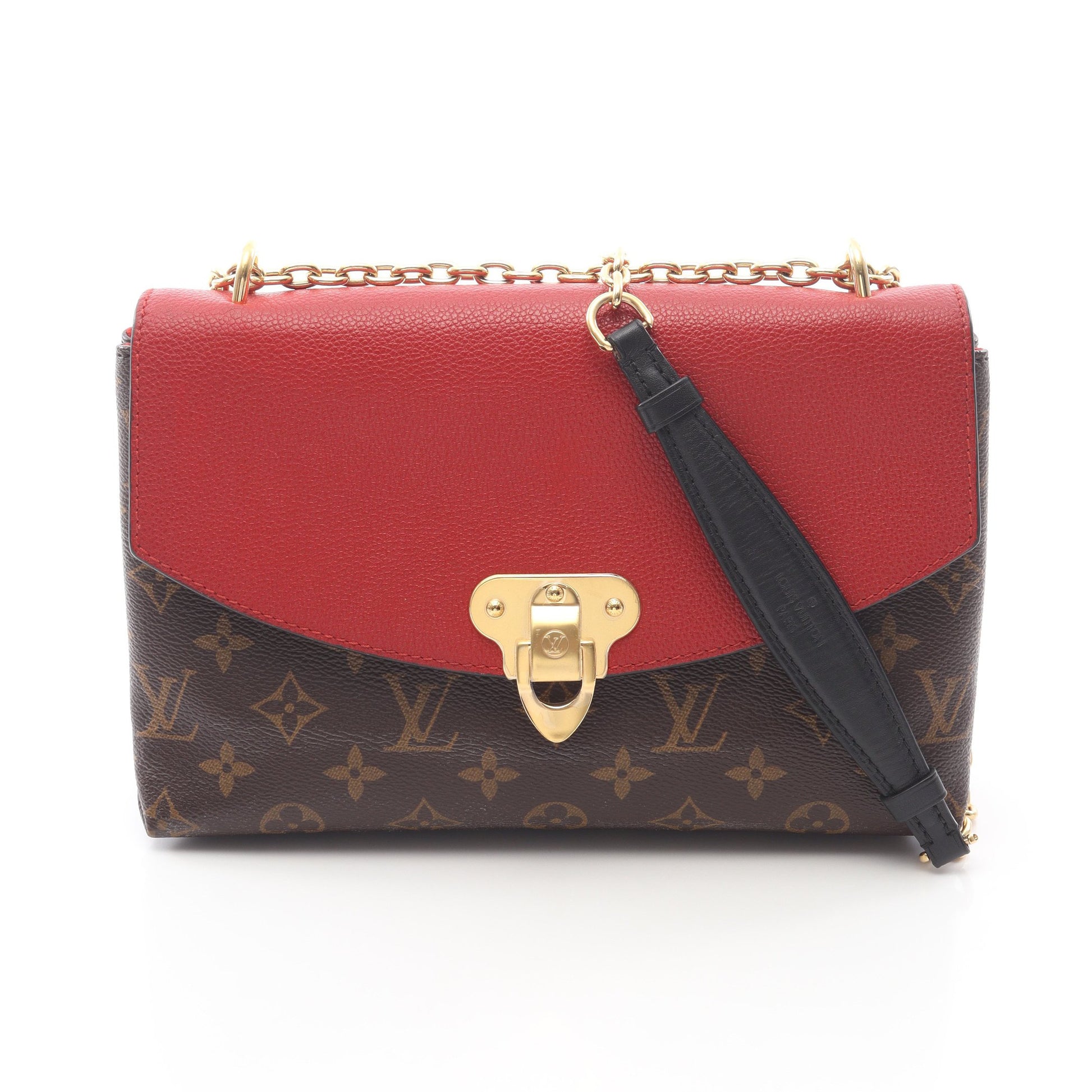 サン プラシード モノグラム スリーズ チェーンショルダーバッグ PVC レザー ブラウン レッド ルイヴィトン バッグ LOUIS VUITTON
